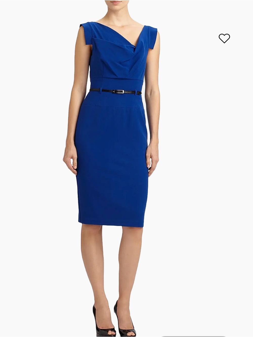 Black Halo Jackie O Belted Sheath Dress-Blue-Size 6 (small) - $375